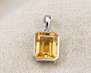 Pendants: Sterling Silver Emerald-Cut Citrine Pendant