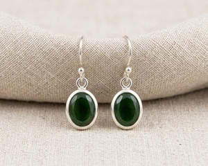 Earrings 1: Sterling Silver Oval-Cut Jade Drop Earrings
