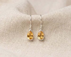 Earrings 1: Sterling Silver Pear-Cut Citrine Drop Earrings