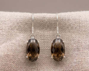 Earrings 1: Sterling Silver Large Oval-Cut Smoky Quartz Drop Earrings