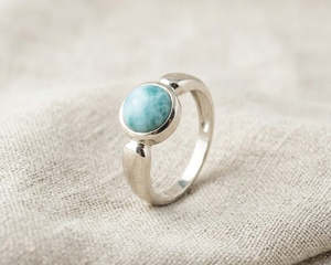 Rings 1: Sterling Silver Round Cabochon-Cut Larimar Ring