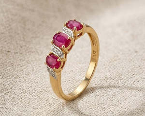 Rings 1: 9K Yellow Gold Triple Ruby & Diamond Eternity Ring