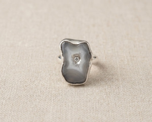 Rings 1: Sterling Silver Natural Seafoam Agate & Blue Topaz Ring