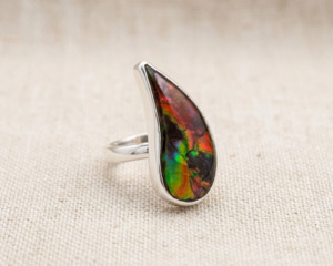 Rings 1: Sterling Silver Natural Teardrop Ammolite Ring