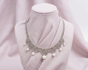 Sterling Silver 40cm Lace Pearl Necklace