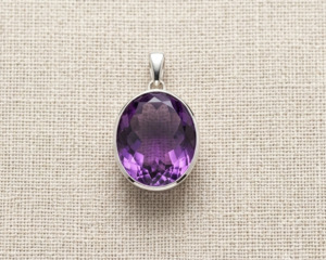 Sterling Silver Oval-Cut Large Amethyst Pendant