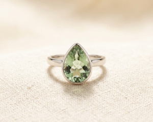 Sterling Silver Pear-Cut Green Amethyst Ring