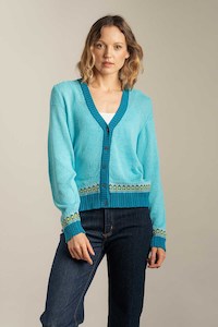 Coats Jackets Knits: Stichill V Neck Cardigan - Turquoise