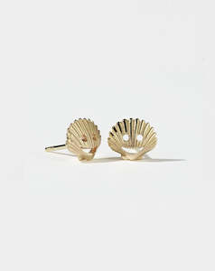 Earrings: Nell Shell Stud Earrings - Gold Plated
