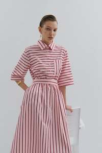 Full Price: Mad Hatters Midi Dress - Red/Pink Pinstripe Pop