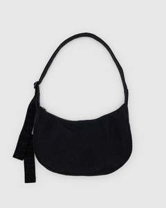 Medium Nylon Crescent Bag - Black