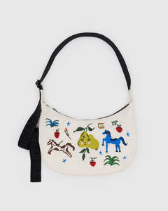 Full Price: Medium Nylon Crescent Bag - Embroidered Painted Prairie