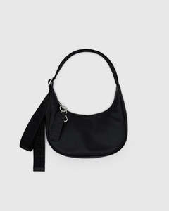 Small  Leather Crescent Bag - Black