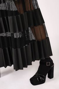 Skirts: Black pleat insert skirt