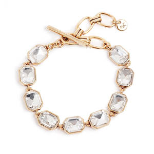 Bracelet, statement with crystal glass