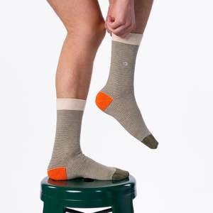 Socks: Cotton Socks Green Beige Stripe