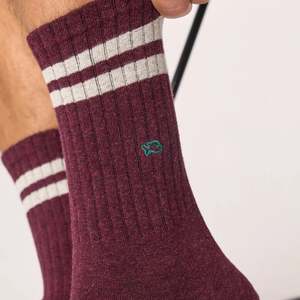 Socks: Retro Socks - Burgundy Beige Stripe