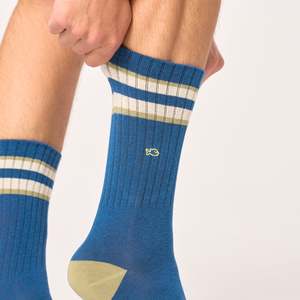 Retro Socks-Blue Green Ivory Beige Stripe