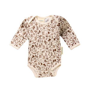 Woolbabe: Long Sleeve Bodysuit - Bark Wilderness (6-12mths)