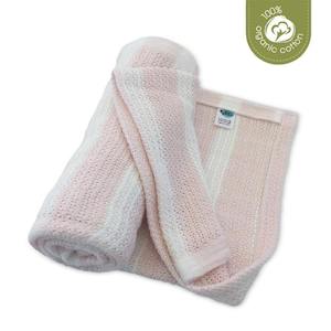 Eco Sprout: Organic Cotton Cellular Bassinet Blanket - Powder Puff/Nat Stripe