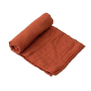 Baby Sleepwear: Single Cotton Muslin Swaddle - Rust