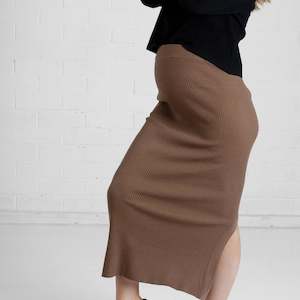 Angel Maternity: Luxury Maternity Knit Skirt - Brown