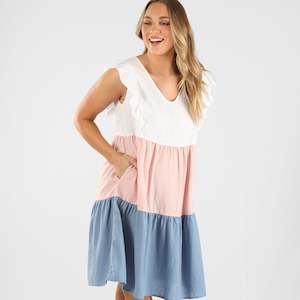 Tiered Linen Summer Dress - Multi-colour (Small)