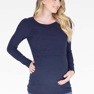 Angel Maternity: Nursing and Maternity Long Sleeve Top - Navy (Medium)