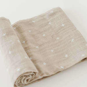 Little Unicorn: Single Cotton Muslin Swaddle - Taupe Cross