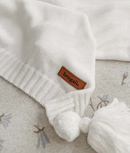 Ivory Pom Knitted Blanket