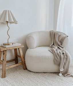 Greige Pom-Pom Lounge Throw