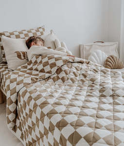 Quilts Duvet Covers: Reversible Quilt - Khaki Gingham