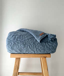 Quilted Blanket | Stormy Blue Tassel - Queen/King Size