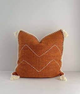 [IMPERFECT] | Balinese Cushion Cover | Papaya & Ivory Tassel