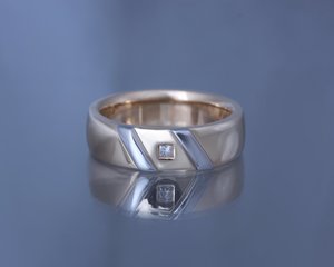 Products: Gold Men's Band with Platinum Detail & Princess Cut Diamond - Benjamin Black Goldsmiths
