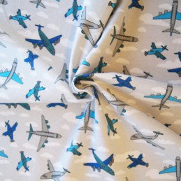 Flannelette Fabrics: Grey Aeroplanes Printed Flannelette