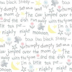 A E Nathan Comfy Flannel - Nursery Rime Words - White