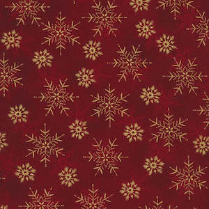 Christmas Fabrics: Stof - Large Snowflakes - Red/Gold