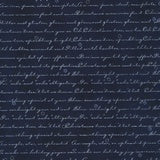 Christmas Fabrics: Stof - Christmas Writing - Navy/Silver