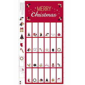 Christmas Fabrics: Red and Gold Christmas Advent Calendar Panel
