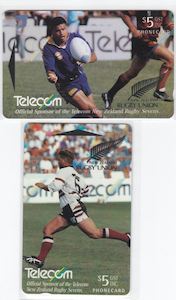 Telephone Cards: 1994 TELECOM CORPORATION RUGBY SEVENS PAIR $5 PHONECARDS MINT