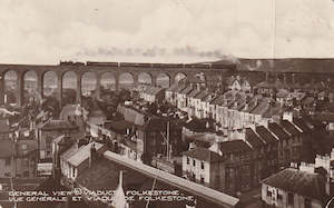 World Postcards: UK TRAIN ON RAILWAY VIADUCT FOLKESTONE KENT REAL PHOTO POSTCARD