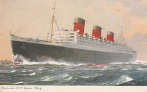 World Postcards: SHIPPING CUNARD RMS QUEEN MARY C.E. TURNER ARTIST SIGNED POSTCARD