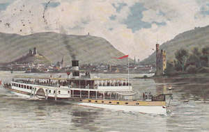 World Postcards: SHIPPING STEAMSHIP ON THE RHINE PUTZHOFEN ARTIST SIGNED POSTCARD