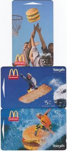 Telephone Cards: 1995 TELECOM MCDONALDS ADCARD $5 PHONECARDS 3 OF SET OF 4 UNUSED