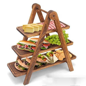 Products: Wooden food serving Tray (3 layers)