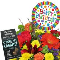 Products: Birthday bouquet, helium balloon, chocolates package