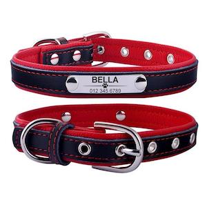 Leather Dog Collar With Personalised Engraved Nameplate