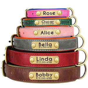Pet Collars Leashes Harnesses: Customised Leather ID Nameplate Dog Collar