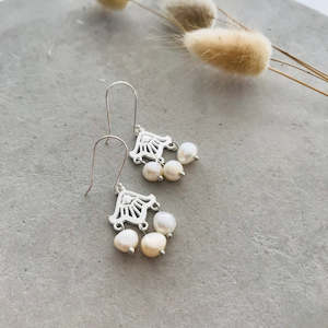 Twigg: Tri Pearl Chandelier Earrings